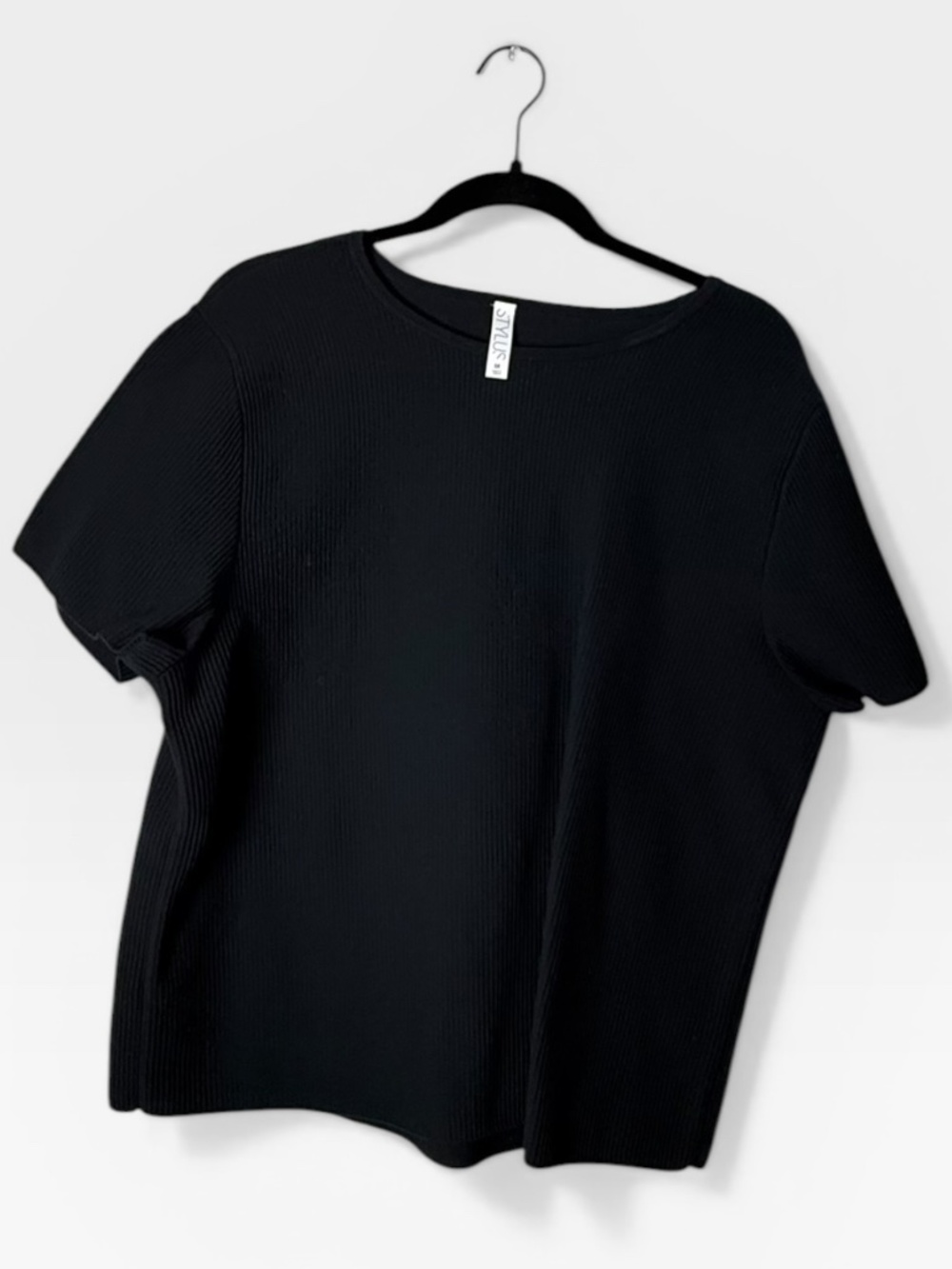 Stylus Black Ribbed Spandex Scoop neck Top Size 1x (0)